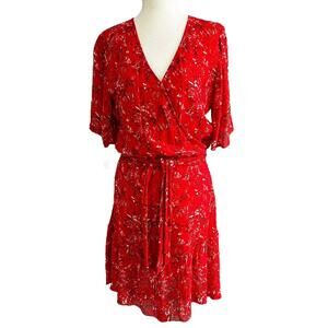 IKKS Women Red Floral Blouson Above The Knee Dress Women Size 36 | 34-13